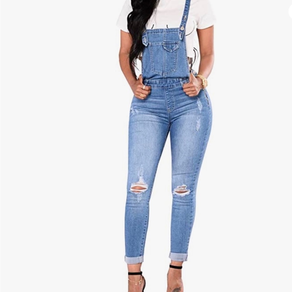 Skinny Ripped Jeans Denim Jumpsuit Overalls For Women